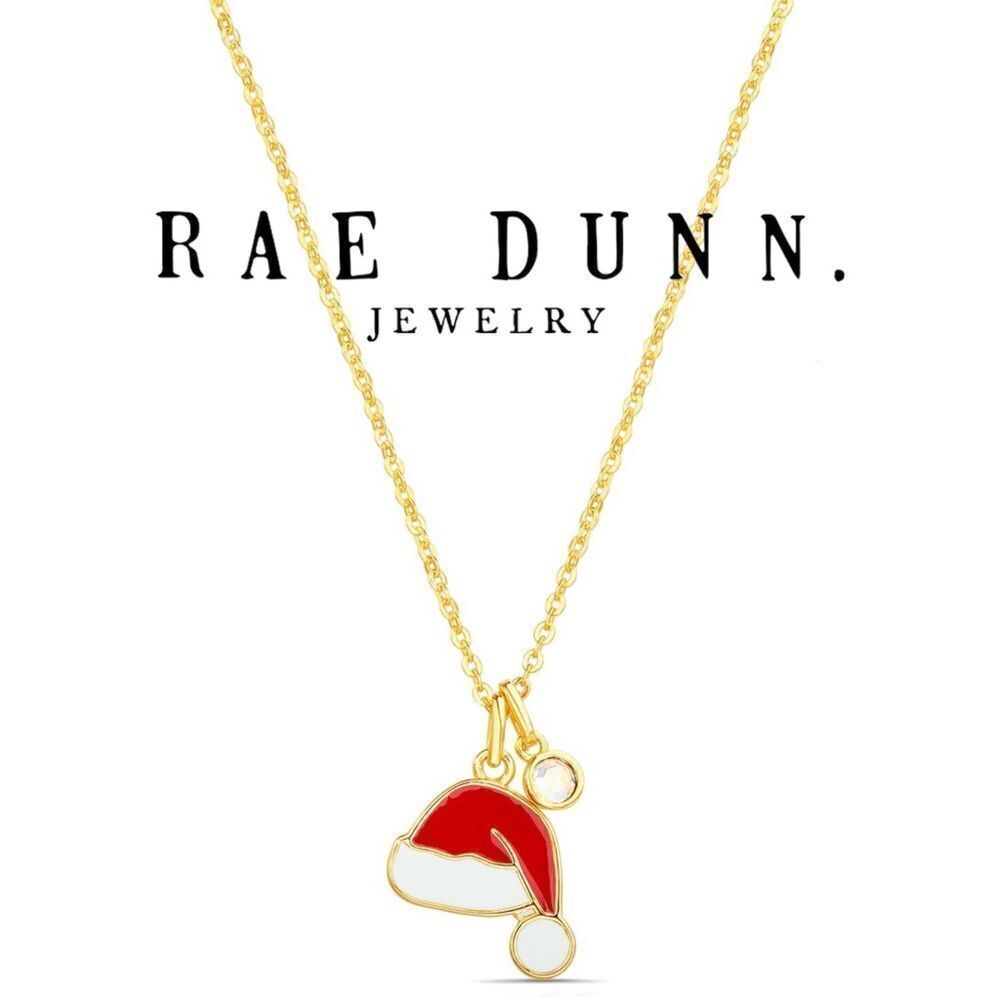 Rae Dunn Santa Hat yellow gold plated brass with cubic zirconia Necklace NIB